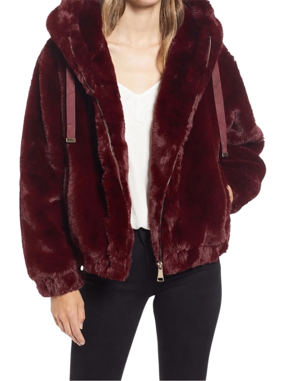 NWT Nordstrom Philosophy Faux Fur Coat Size Medium Burgundy
